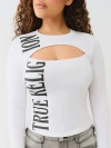 True Religion Women's Long Sleeve Keyhole Logo Top In White