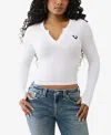 True Religion Women's Long Sleeve Seamless V Notch Top In White