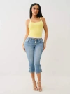 True Religion Women's Low Rise Button Hem Flap Capri In Blue