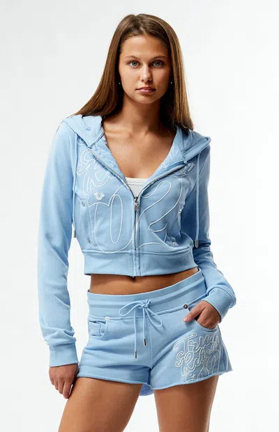 True Religion Women's Low Rise Joey Terry Sweat Shorts In Light Blue