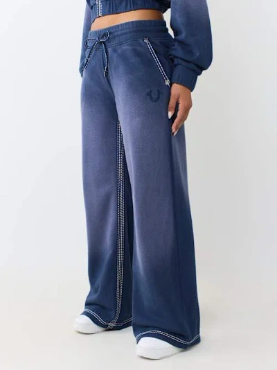 True Religion Women's Low Rise Super T Stitch Washed Straight Leg Pant In Blue