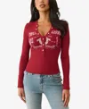 True Religion Women's Ls Printed Ribbed Henley Top In Red