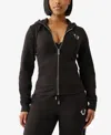 True Religion Velour Crystal Shrunken Zip Hoodie In Black