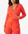 True Religion Women's Lurex Buddha Zip Up Hoodie In Orange