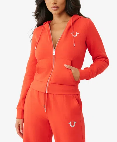 True Religion Women's Lurex Buddha Zip Up Hoodie In Orange