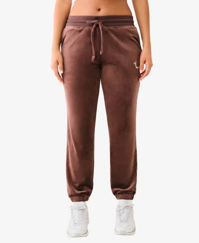 True Religion Women's Lurex Velour Jogger Pants In Deep Mahogany
