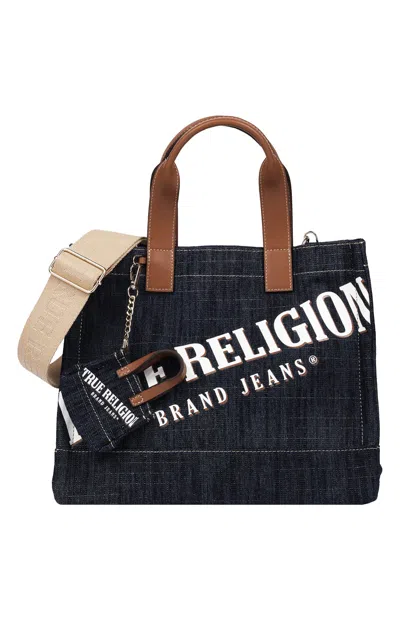 True Religion Women's Medium Logo Dark Denim Tote Bag In Blue