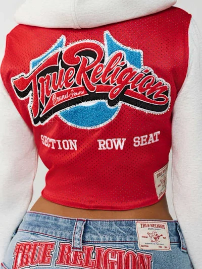 True Religion Women's Mesh Sporty Jersey Denim Jacket In Red