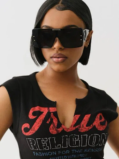 True Religion Women's Metal Horseshoe Shield Sunglasses In Black