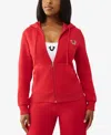 True Religion Women's Metallic Buddha Banner Zip Up Hoodie In Red