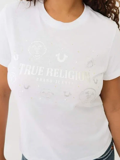 True Religion Women's Metallic Buddha Short Sleeve T-shirt