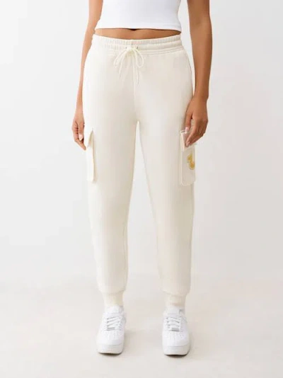 True Religion Women's Metallic Horseshoe Cargo Jogger In White