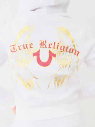 True Religion Women's Metallic Wing Horseshoe Zip Hoodie In White