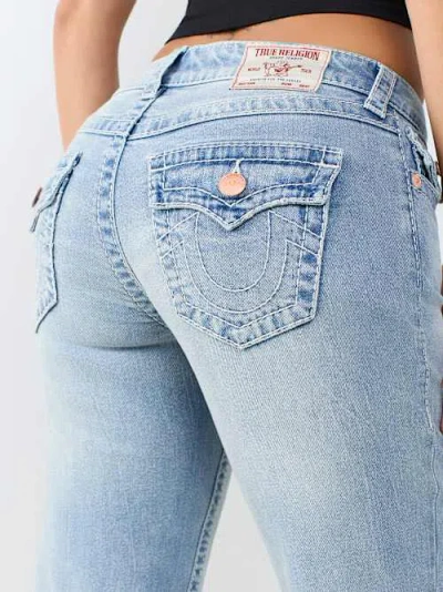 True Religion Women's Mid Rise Big T Flap Straight Jean In Blue