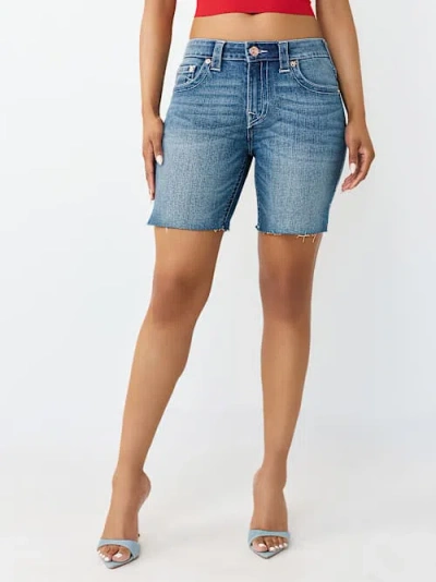 True Religion Women's Miya Mid Rise Bermuda Short In Blue