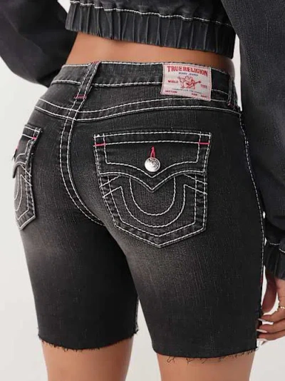 True Religion Women's Miya Mid Rise Big T Flap Bermuda Short In Black