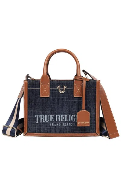 True Religion Women's Modern Edge Denim And Faux Leather Tote Bag In Cognac In Brown