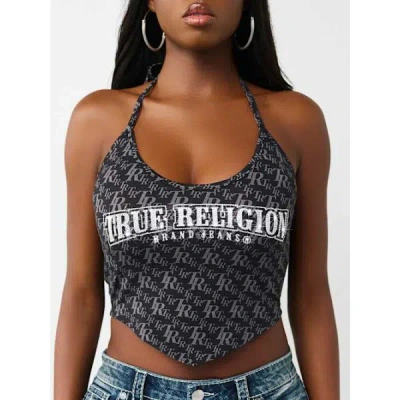 True Religion Women's Monogram Halter Scarf Tank Top In Black