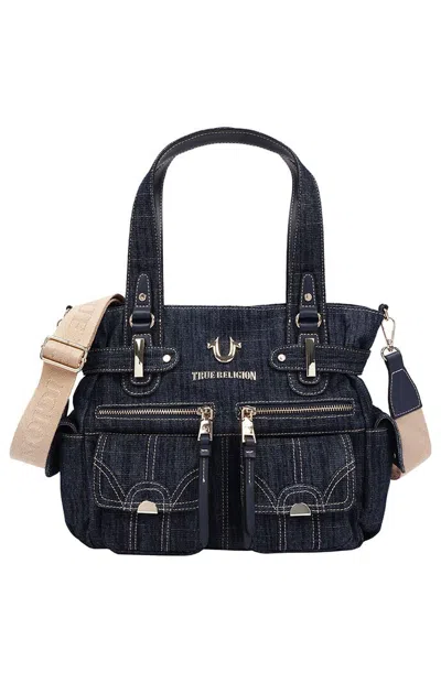 True Religion Women's Multi Pocket Dark Denim Cinch Tote Bag In Blue