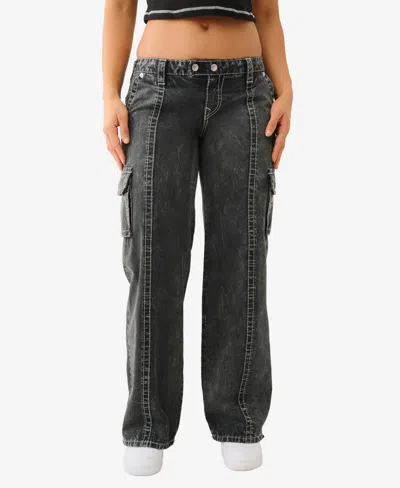 True Religion Women's Nathalie Relaxed Big T Cargo Jeans In Jet Black