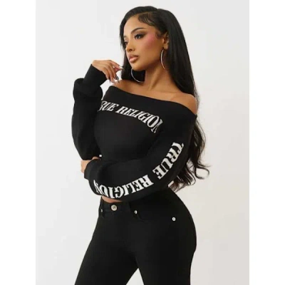 True Religion Women's Off-the-shoulder Shrunken Sweater In Black