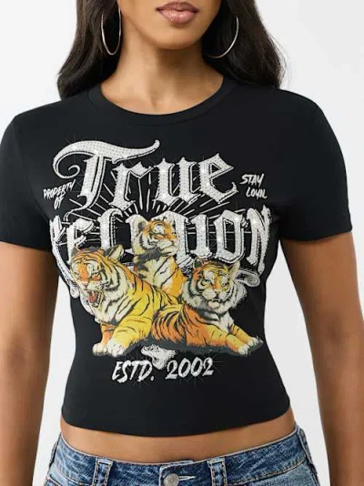 True Religion Women's On The Prowl Crystal Baby T-shirt In Black