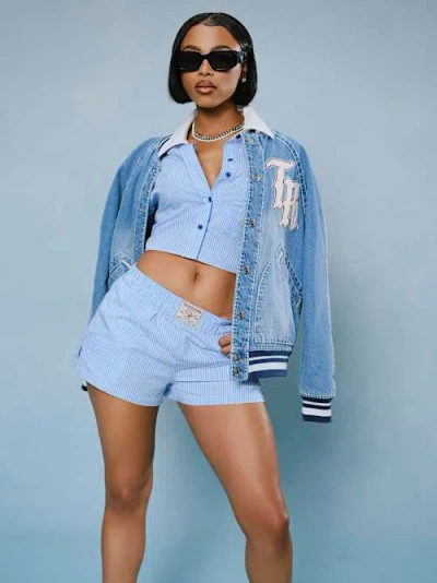 True Religion Women's Oversized Denim Bomber Jacket