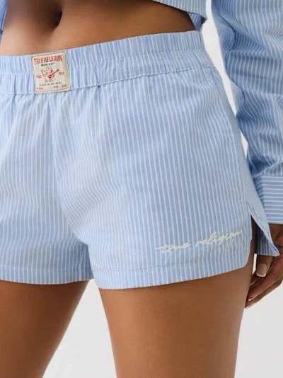 True Religion Women's Pinstriped Boxer Short In Blue