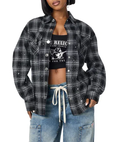 True Religion Women's Plaid Shirt Jacket In Black