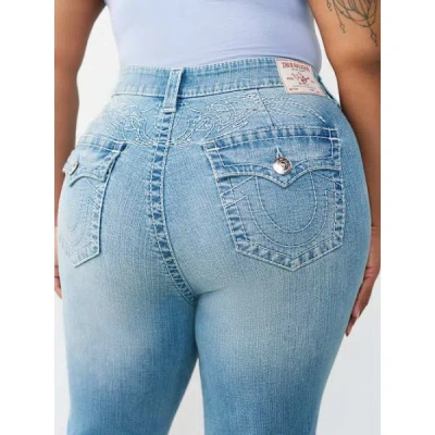 True Religion Women's Plus Becca Mid Rise Big T Tattoo Flap Bootcut Jean In Blue