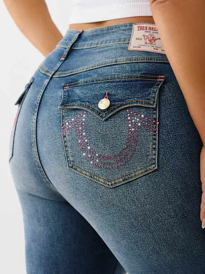 True Religion Women's Plus Becca Mid Rise Crystal Bootcut Jean