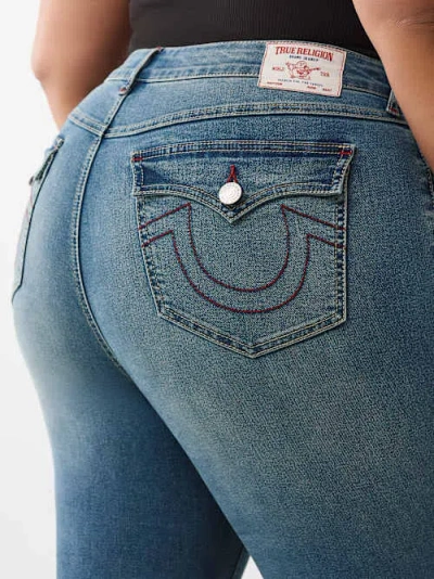 True Religion Women's Plus Becca Mid Rise Flap Bootcut Jean In Blue