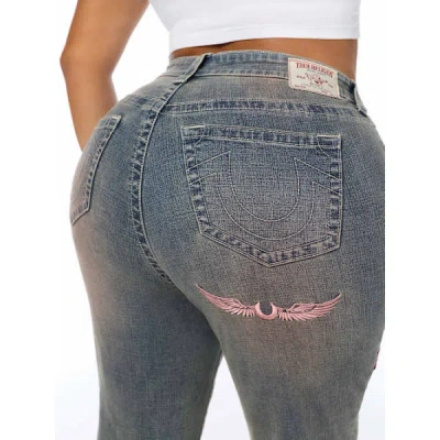 True Religion Women's Plus Becca Mid Rise Patch Bootcut Jean In Blue