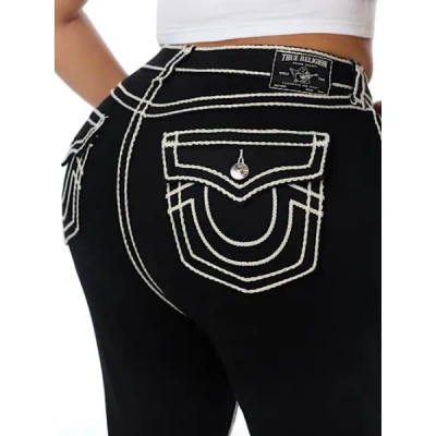 True Religion Women's Plus Becca Mid Rise Rope Stitch Flap Bootcut Jean In Black