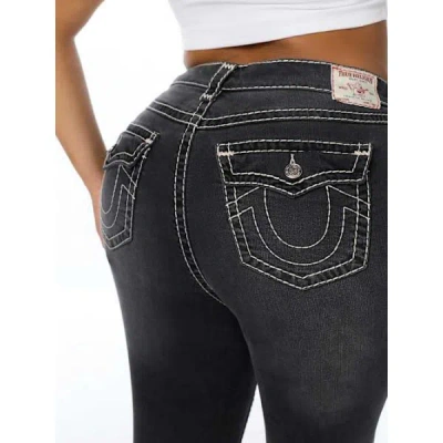 True Religion Women's Plus Becca Mid Rise Super T Flap Bootcut Jean In Black