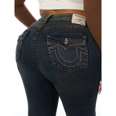 True Religion Women's Plus Billie Mid Rise Big T Flap Straight Jean In Blue