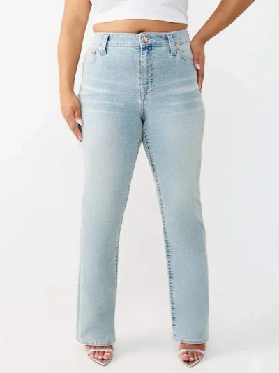 True Religion Women's Plus Billie Mid Rise Big T Straight Jean In Blue