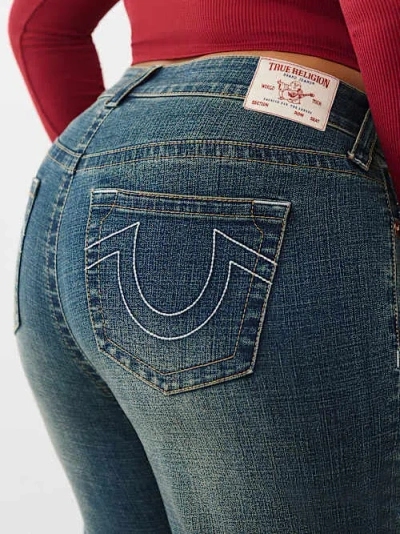 True Religion Women's Plus Billie Mid Rise Straight Jean In Blue