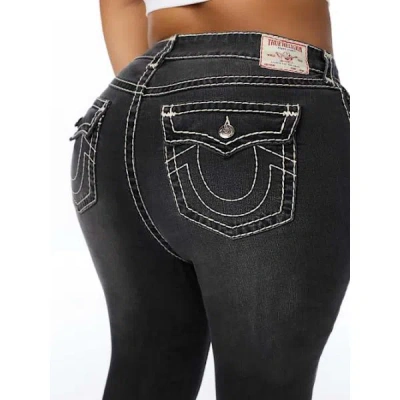 True Religion Women's Plus Billie Mid Rise Super T Flap Straight Jean In Black