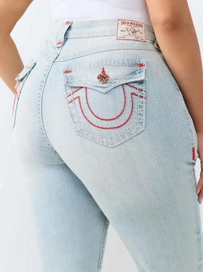 True Religion Women's Plus Billie Mid Rise Super T Flap Straight Jean In Blue