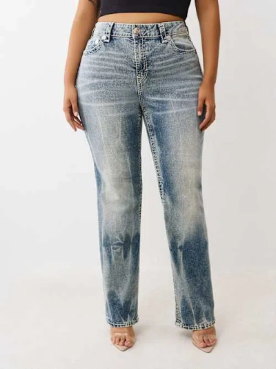 True Religion Women's Plus Billie Mid Rise Super T Straight Jean In Blue