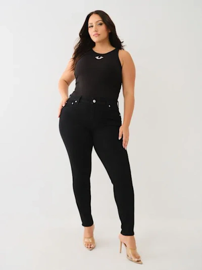 True Religion Women's Plus Halle High Rise Super Skinny Jean In Black