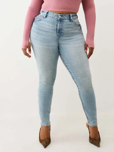True Religion Women's Plus Jennie Mid Rise Big T Curvy Skinny Jean In Blue