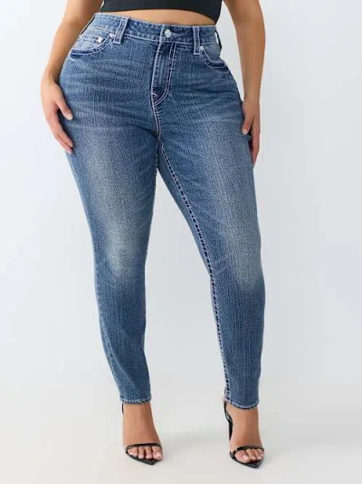 True Religion Women's Plus Jennie Mid Rise Big T Curvy Skinny Jean In Blue
