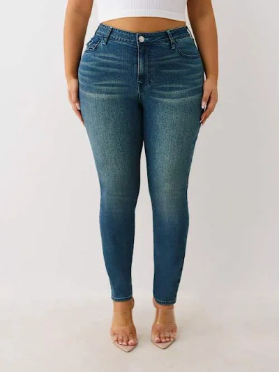 True Religion Women's Plus Jennie Mid Rise Curvy Skinny Jean In Blue
