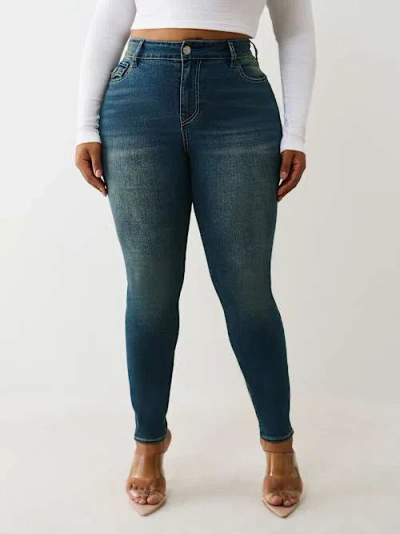 True Religion Women's Plus Jennie Mid Rise Curvy Skinny Jean In Blue