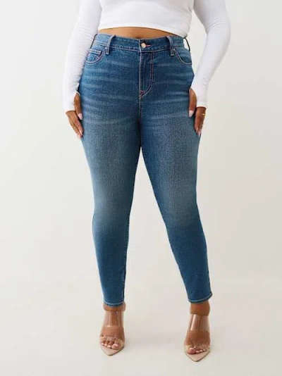 True Religion Women's Plus Jennie Mid Rise Curvy Skinny Jean In Blue