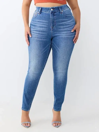 True Religion Women's Plus Jennie Mid Rise Curvy Skinny Jean In Blue