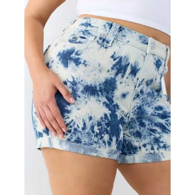 True Religion Women's Plus Jennie Mid Rise Flap Curvy Short In Blue