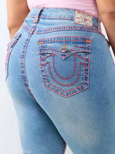 True Religion Women's Plus Jennie Mid Rise Super T Flap Curvy Skinny Jean In Blue